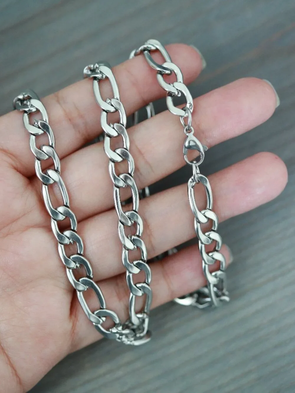 7.5mm Figaro Chain Necklace Silver Stainless Steel